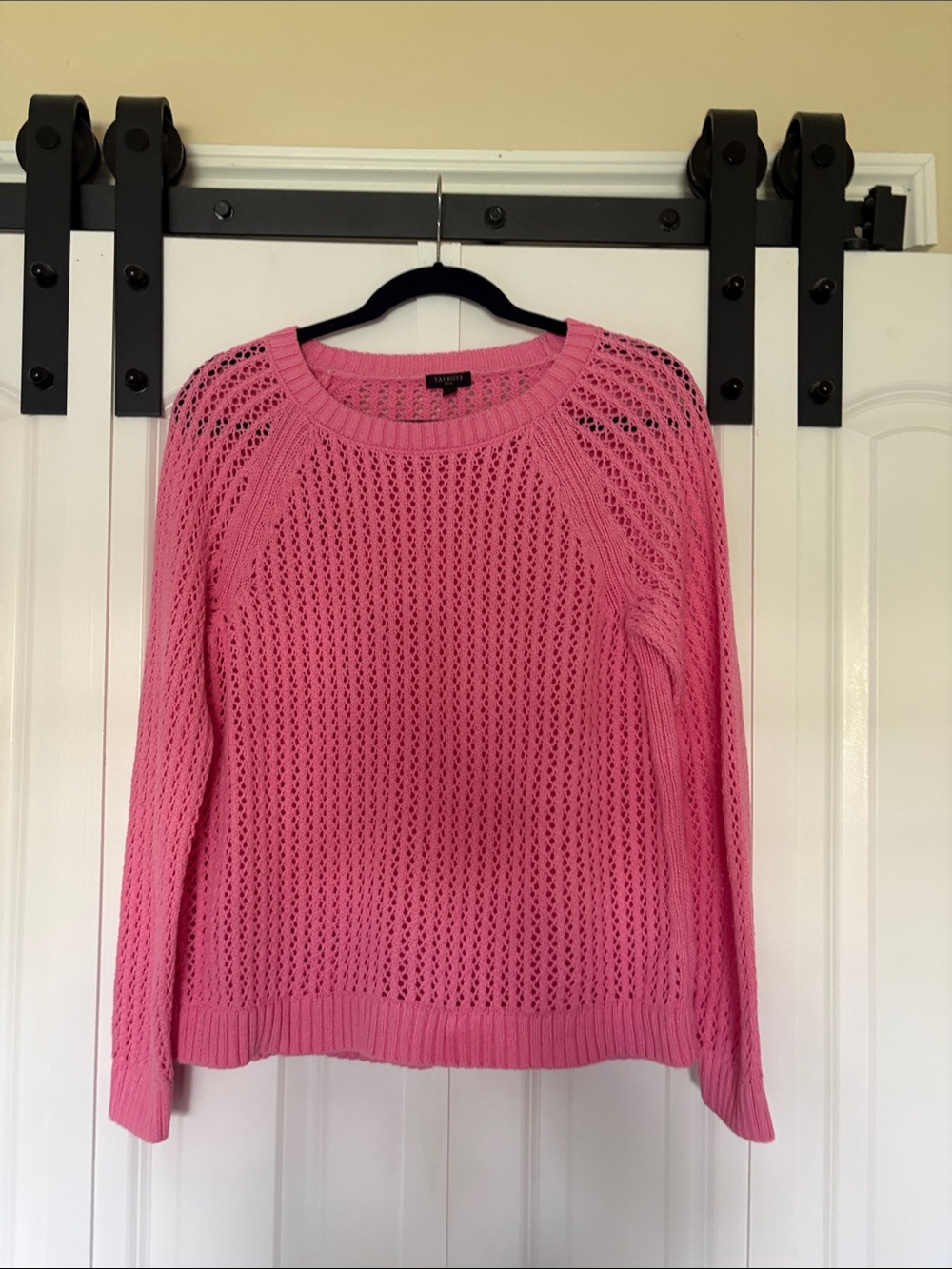 Pink Open-Knit Crewneck Sweater - Women